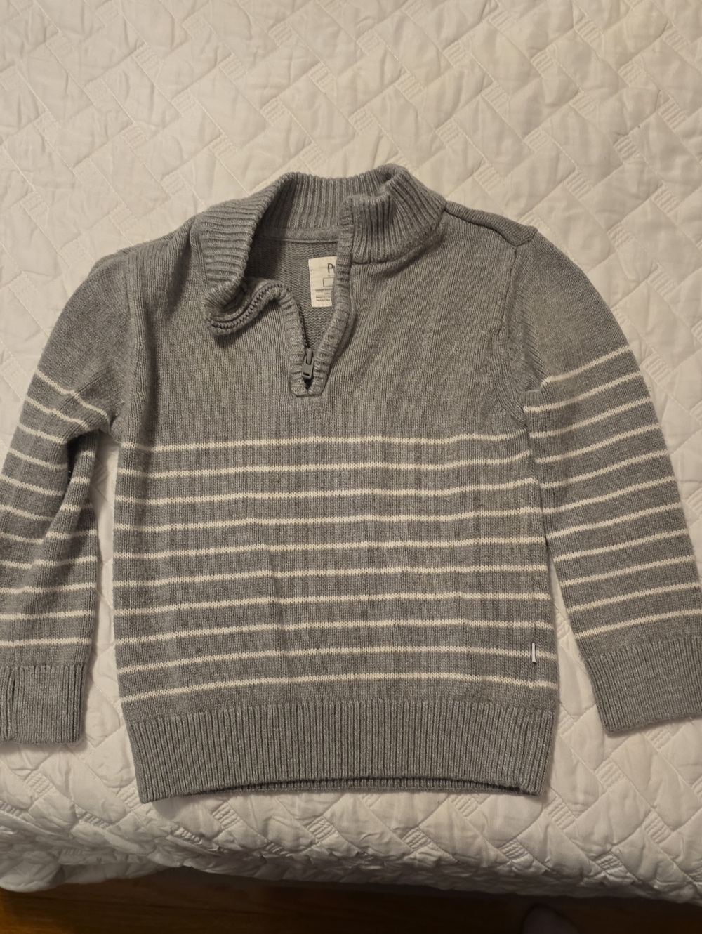Little Sleepies Gray and White Striped Half-Zip Knit Pullover